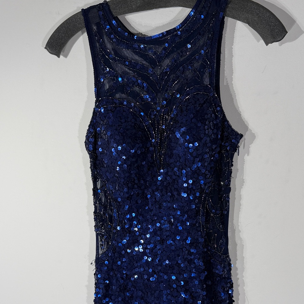 Midnight Blue Sequin Backless Dress
